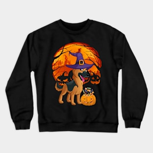 German shepherd pumpkin witch Crewneck Sweatshirt
